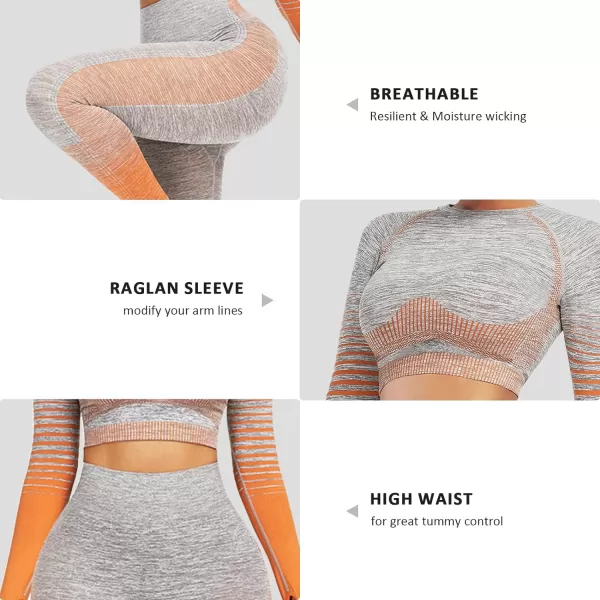 2 Piece Workout Sets for Women Long Sleeve Short Sleeve Yoga Outfits Seamless Ribbed Crop Top High Waist Legging