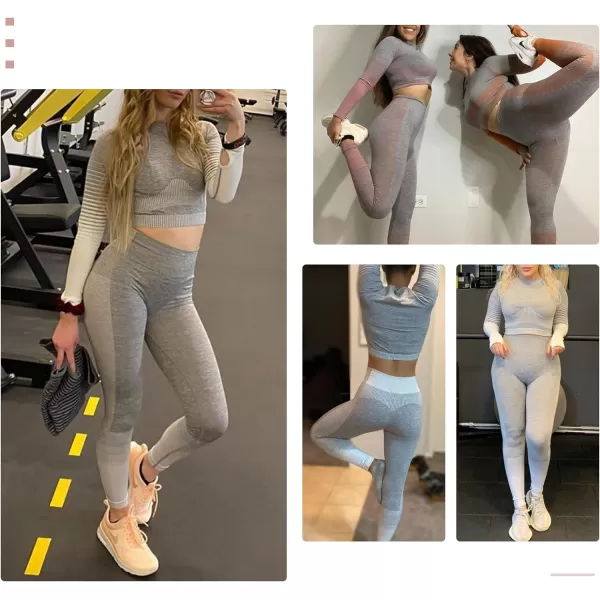 2 Piece Workout Sets for Women Long Sleeve Short Sleeve Yoga Outfits Seamless Ribbed Crop Top High Waist Legging