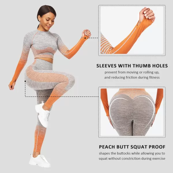 2 Piece Workout Sets for Women Long Sleeve Short Sleeve Yoga Outfits Seamless Ribbed Crop Top High Waist Legging