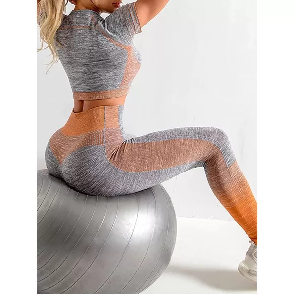 2 Piece Workout Sets for Women Long Sleeve Short Sleeve Yoga Outfits Seamless Ribbed Crop Top High Waist Legging
