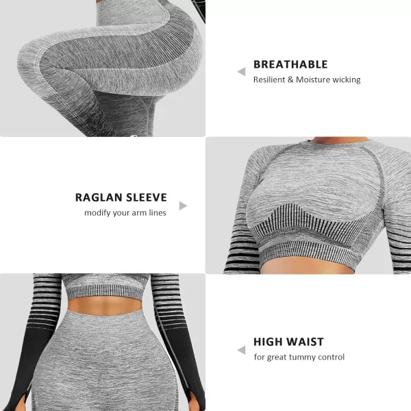 2 Piece Workout Sets for Women Long Sleeve Short Sleeve Yoga Outfits Seamless Ribbed Crop Top High Waist Legging