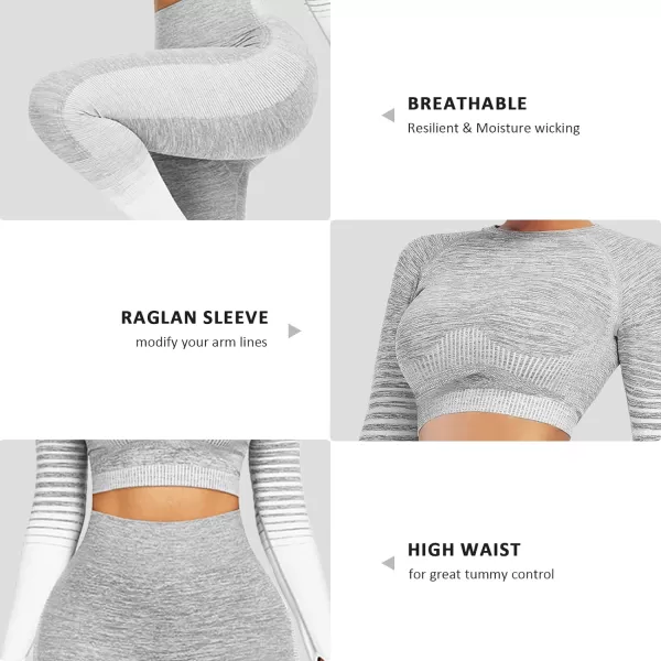 2 Piece Workout Sets for Women Long Sleeve Short Sleeve Yoga Outfits Seamless Ribbed Crop Top High Waist Legging