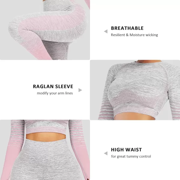 2 Piece Workout Sets for Women Long Sleeve Short Sleeve Yoga Outfits Seamless Ribbed Crop Top High Waist Legging