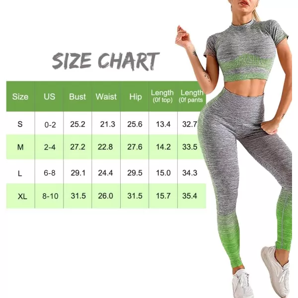 2 Piece Workout Sets for Women Long Sleeve Short Sleeve Yoga Outfits Seamless Ribbed Crop Top High Waist Legging