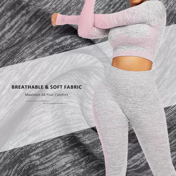 2 Piece Workout Sets for Women Long Sleeve Short Sleeve Yoga Outfits Seamless Ribbed Crop Top High Waist Legging