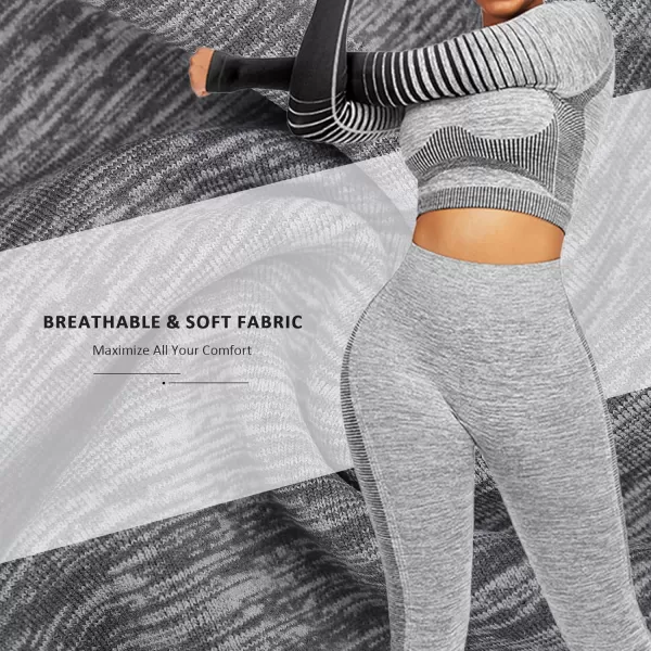 2 Piece Workout Sets for Women Long Sleeve Short Sleeve Yoga Outfits Seamless Ribbed Crop Top High Waist Legging