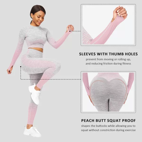 2 Piece Workout Sets for Women Long Sleeve Short Sleeve Yoga Outfits Seamless Ribbed Crop Top High Waist Legging