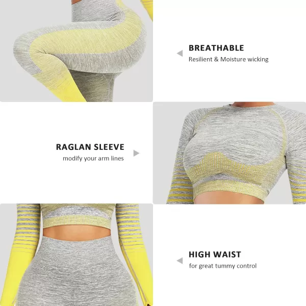 2 Piece Workout Sets for Women Long Sleeve Short Sleeve Yoga Outfits Seamless Ribbed Crop Top High Waist Legging