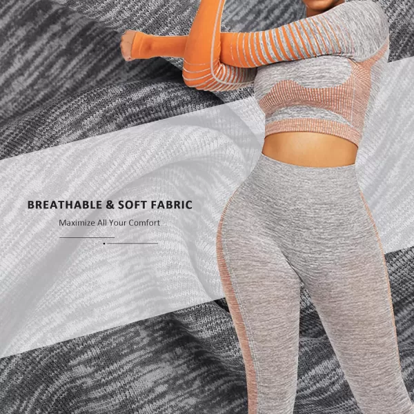 2 Piece Workout Sets for Women Long Sleeve Short Sleeve Yoga Outfits Seamless Ribbed Crop Top High Waist Legging