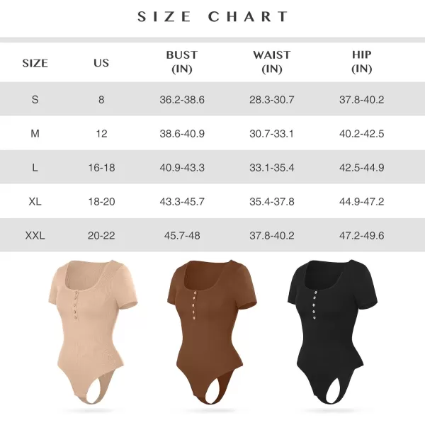 3 Packs Short Sleeve Bodysuit for Women Henley Tops Ribbed Cotton T Shirts Scoop Neck Sleeveless Casual Shirt