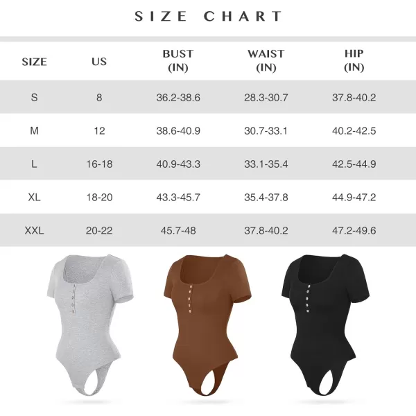 3 Packs Short Sleeve Bodysuit for Women Henley Tops Ribbed Cotton T Shirts Scoop Neck Sleeveless Casual Shirt
