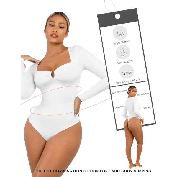 Body Suits for Womens Long Sleeve Thong Shapewear Bodysuit Sweetheart V Neck Top Shirt Black/White