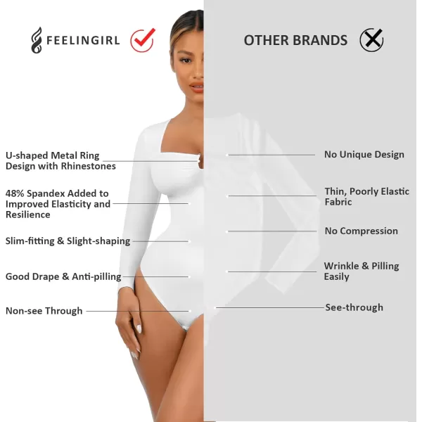 Body Suits for Womens Long Sleeve Thong Shapewear Bodysuit Sweetheart V Neck Top Shirt Black/White