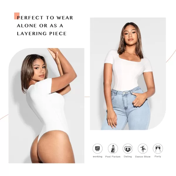 Bodysuit for Women Tummy Control Thong Body Shaper Tops Square Neck Body Suit Tshirt Slimming Going Out Bodysuits