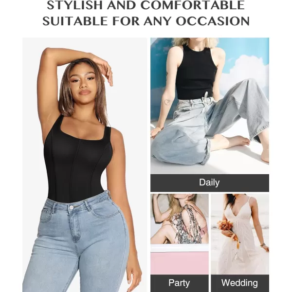 Bodysuit for Women Tummy Control Thong Body Shaper Tops Square Neck Body Suit Tshirt Slimming Going Out Bodysuits