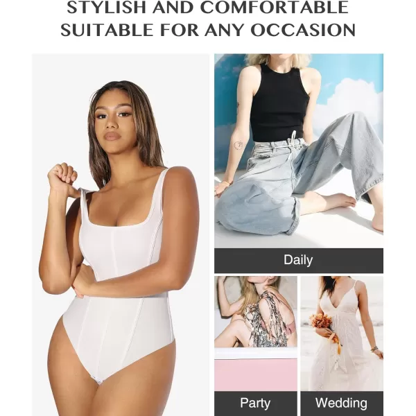 Bodysuit for Women Tummy Control Thong Body Shaper Tops Square Neck Body Suit Tshirt Slimming Going Out Bodysuits