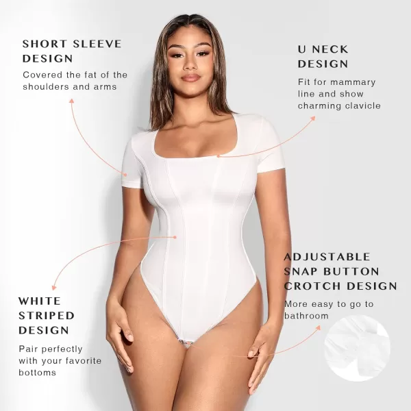 Bodysuit for Women Tummy Control Thong Body Shaper Tops Square Neck Body Suit Tshirt Slimming Going Out Bodysuits
