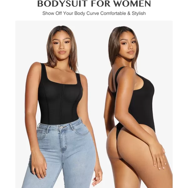 Bodysuit for Women Tummy Control Thong Body Shaper Tops Square Neck Body Suit Tshirt Slimming Going Out Bodysuits