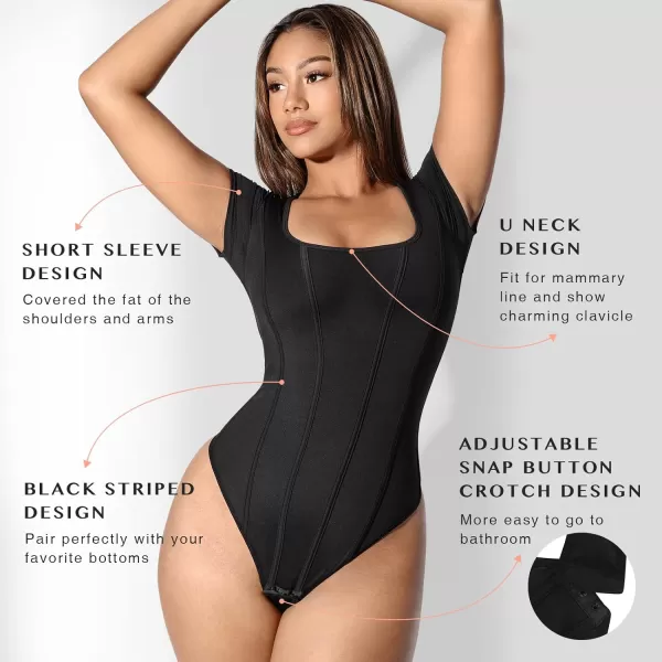 Bodysuit for Women Tummy Control Thong Body Shaper Tops Square Neck Body Suit Tshirt Slimming Going Out Bodysuits