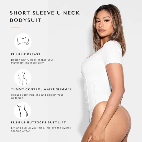 Bodysuit for Women Tummy Control Thong Body Shaper Tops Square Neck Body Suit Tshirt Slimming Going Out Bodysuits