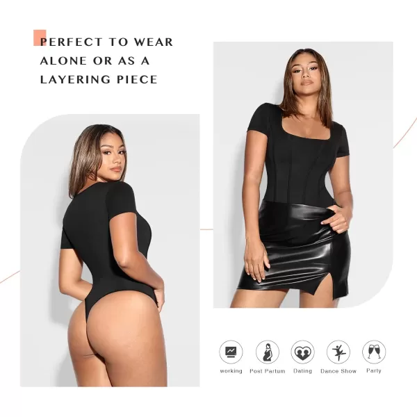 Bodysuit for Women Tummy Control Thong Body Shaper Tops Square Neck Body Suit Tshirt Slimming Going Out Bodysuits
