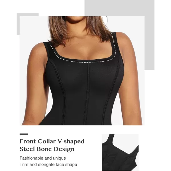 Bodysuit for Women Tummy Control Thong Body Shaper Tops Square Neck Body Suit Tshirt Slimming Going Out Bodysuits