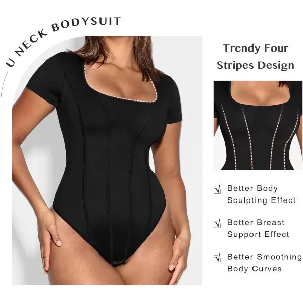 Bodysuit for Women Tummy Control Thong Body Shaper Tops Square Neck Body Suit Tshirt Slimming Going Out Bodysuits
