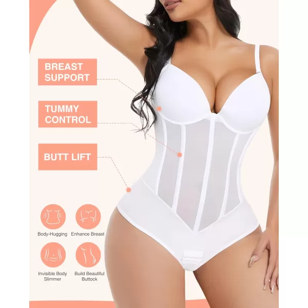 Bodysuit for Women Tummy Control Thong Sheer Mesh Corset Top Backless Party Evening Dress White Wedding Bodysuits