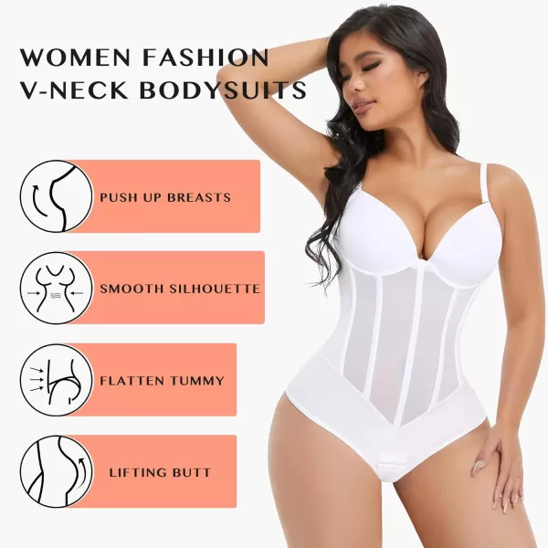 Bodysuit for Women Tummy Control Thong Sheer Mesh Corset Top Backless Party Evening Dress White Wedding Bodysuits)