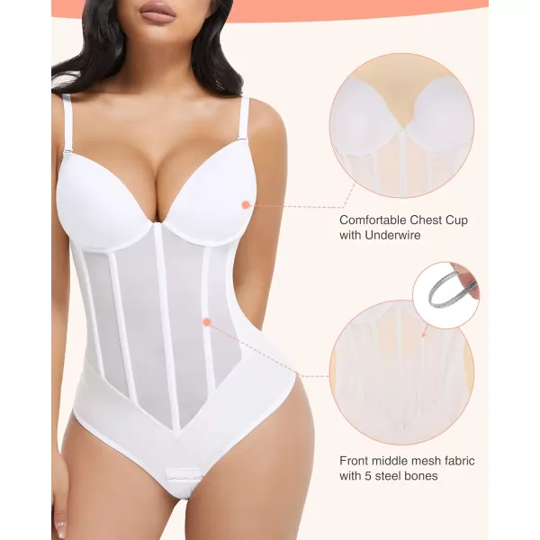 Bodysuit for Women Tummy Control Thong Sheer Mesh Corset Top Backless Party Evening Dress White Wedding Bodysuits