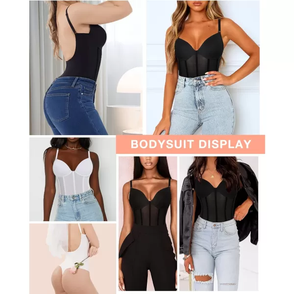 Bodysuit for Women Tummy Control Thong Sheer Mesh Corset Top Backless Party Evening Dress White Wedding Bodysuits