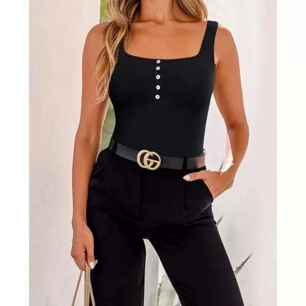 Bodysuits for Women Henley Shirt Scoop Neck Button Down Ribbed Tank Tops Sleeveless Padded Thong Bodysuit