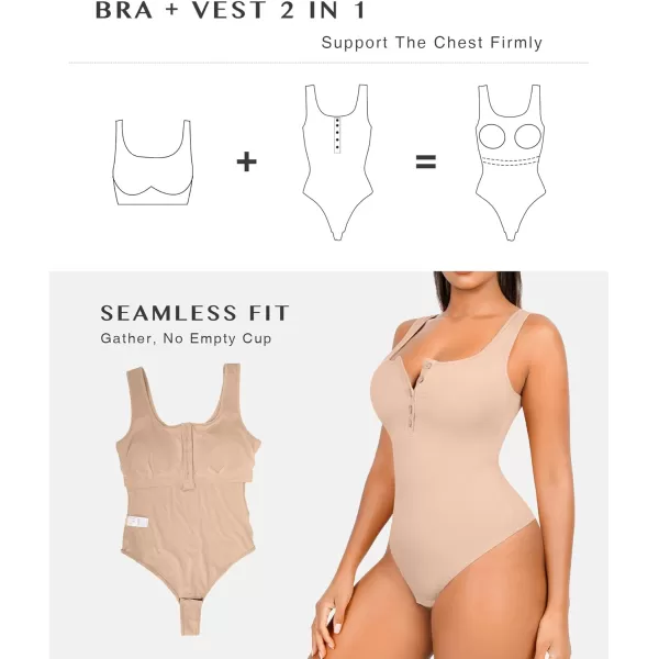 Bodysuits for Women Henley Shirt Scoop Neck Button Down Ribbed Tank Tops Sleeveless Padded Thong Bodysuit
