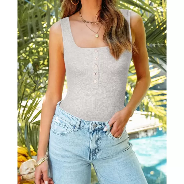 Bodysuits for Women Henley Shirt Scoop Neck Button Down Ribbed Tank Tops Sleeveless Padded Thong Bodysuit