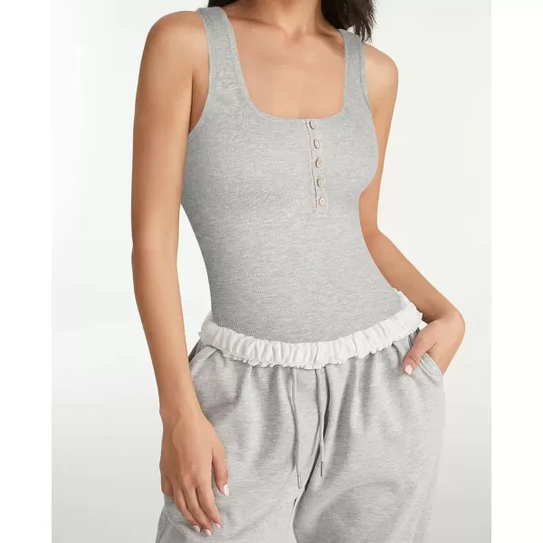 Bodysuits for Women Henley Shirt Scoop Neck Button Down Ribbed Tank Tops Sleeveless Padded Thong Bodysuit