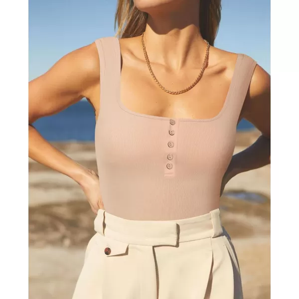 Bodysuits for Women Henley Shirt Scoop Neck Button Down Ribbed Tank Tops Sleeveless Padded Thong Bodysuit