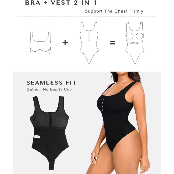 Bodysuits for Women Henley Shirt Scoop Neck Button Down Ribbed Tank Tops Sleeveless Padded Thong Bodysuit