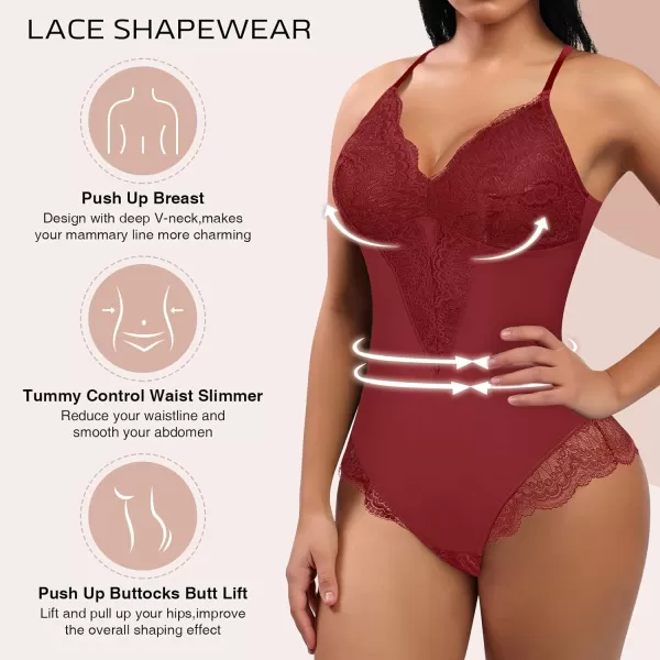 Bodysuits for Women Lace Shapewear Body Suit Faja Body Shaper Lingerie for Women V Neck Jumpsuit