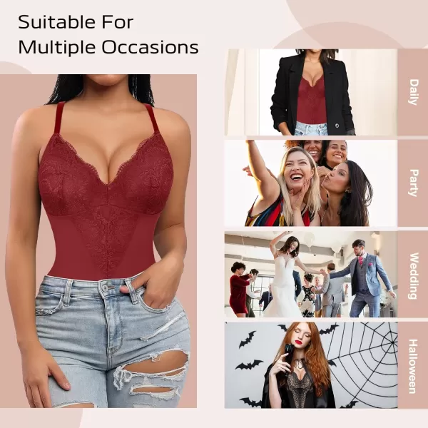 Bodysuits for Women Lace Shapewear Body Suit Faja Body Shaper Lingerie for Women V Neck Jumpsuit