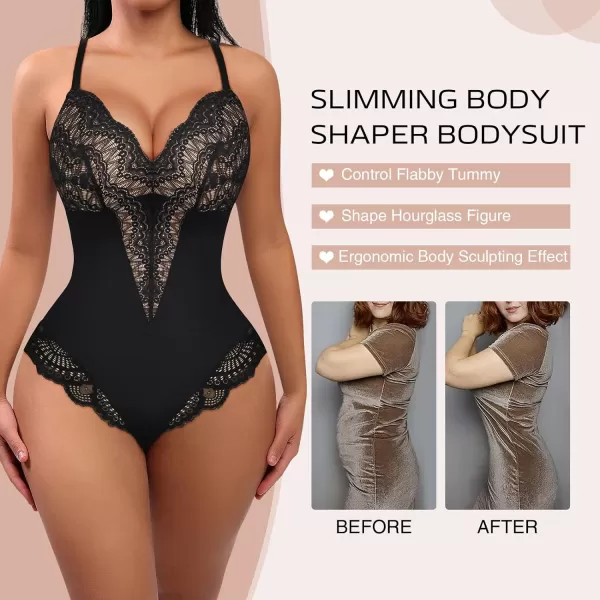 Bodysuits for Women Lace Shapewear Body Suit Faja Body Shaper Lingerie for Women V Neck Jumpsuit
