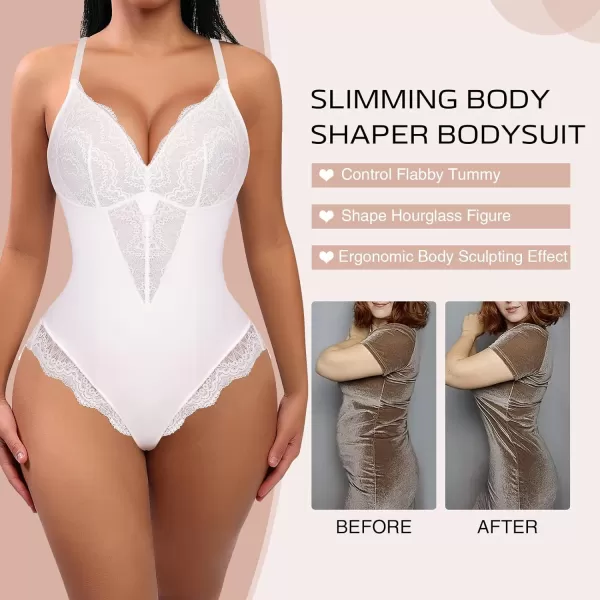 Bodysuits for Women Lace Shapewear Body Suit Faja Body Shaper Lingerie for Women V Neck Jumpsuit