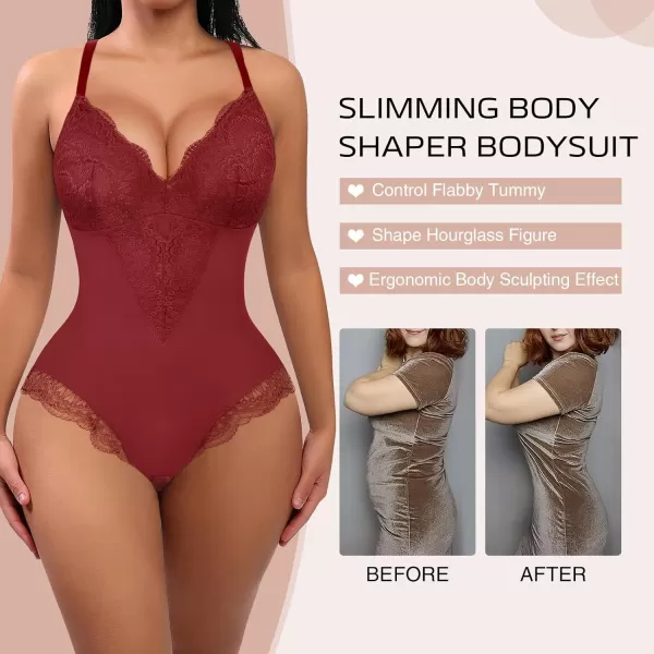 Bodysuits for Women Lace Shapewear Body Suit Faja Body Shaper Lingerie for Women V Neck Jumpsuit