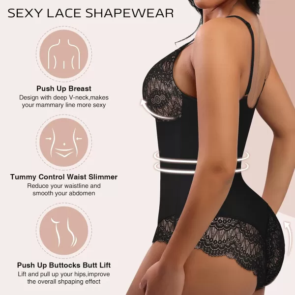 Bodysuits for Women Lace Shapewear Body Suit Faja Body Shaper Lingerie for Women V Neck Jumpsuit