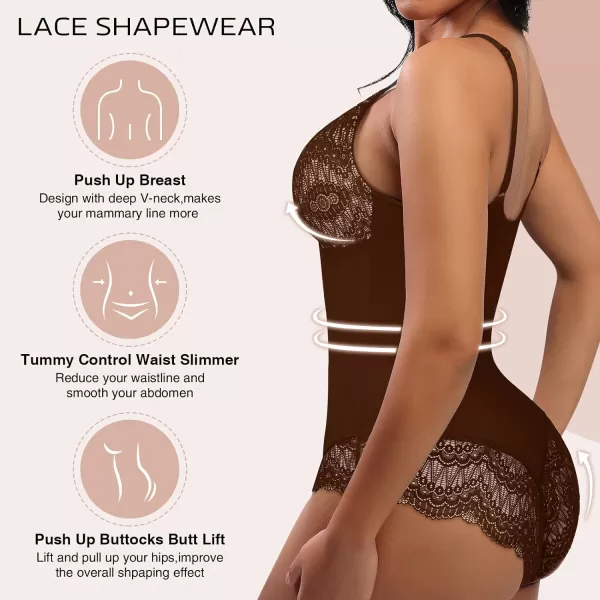 Bodysuits for Women Lace Shapewear Body Suit Faja Body Shaper Lingerie for Women V Neck Jumpsuit