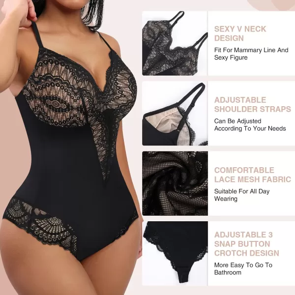 Bodysuits for Women Lace Shapewear Body Suit Faja Body Shaper Lingerie for Women V Neck Jumpsuit