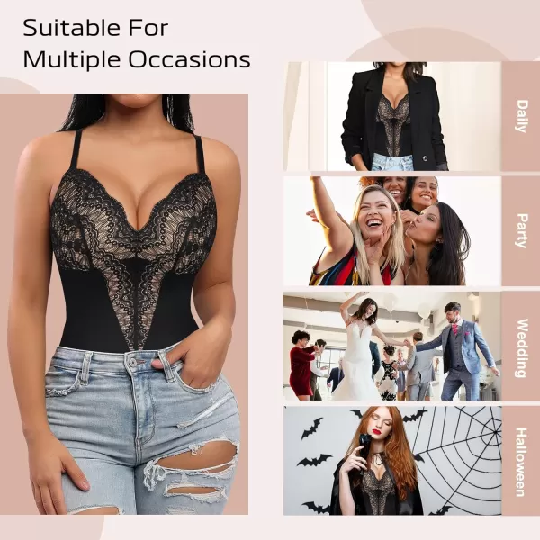 Bodysuits for Women Lace Shapewear Body Suit Faja Body Shaper Lingerie for Women V Neck Jumpsuit