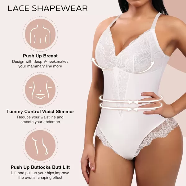 Bodysuits for Women Lace Shapewear Body Suit Faja Body Shaper Lingerie for Women V Neck Jumpsuit