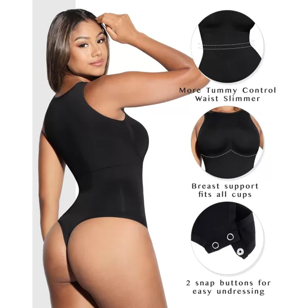 Bodysuits for Women Tummy Control Thong Seamless Leotard High Neck Racerback Tank Tops with Snap