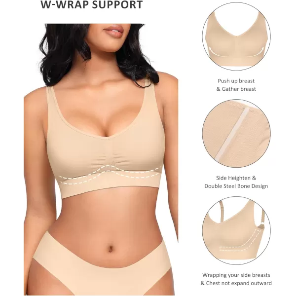 Bras for Women Wireless Bra Deep V Bras Back Smoothing Bra Seamless Bras with Removable Pads