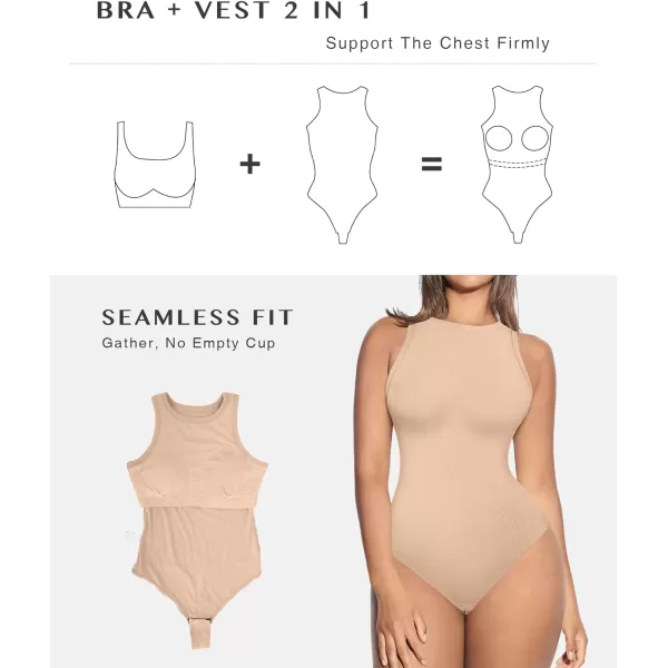 Built-in Bra Bodysuits for Women Sleeveless Ribbed Thong Bodysuit Summer Going Out Tank Tops